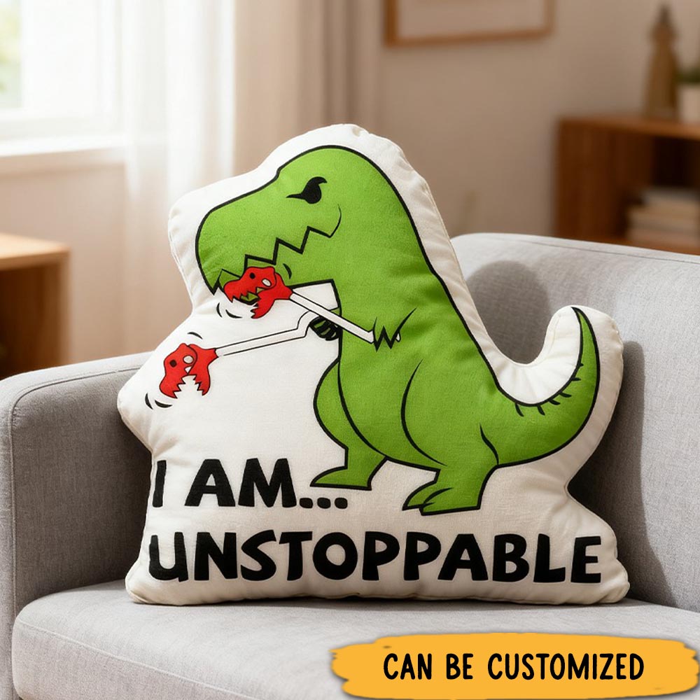 Personalized I Am Unstoppable T-Rex Pillow Funny Kid Pillow Science Fiction Lover Pillow Gift for Geek Lover