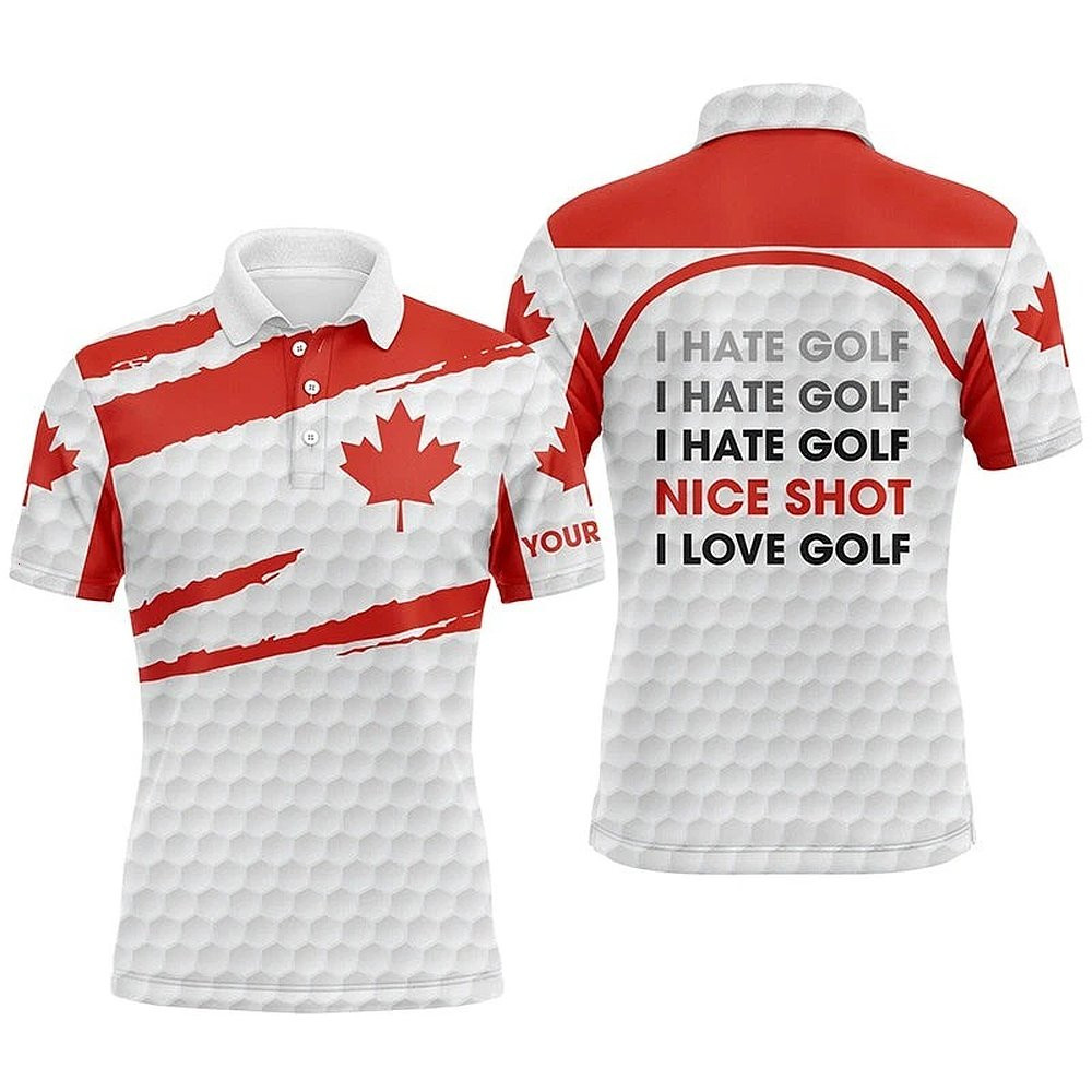 Personalized I Hate Golf Canada Flag Polo Shirt Gifts For Canadian Golfers