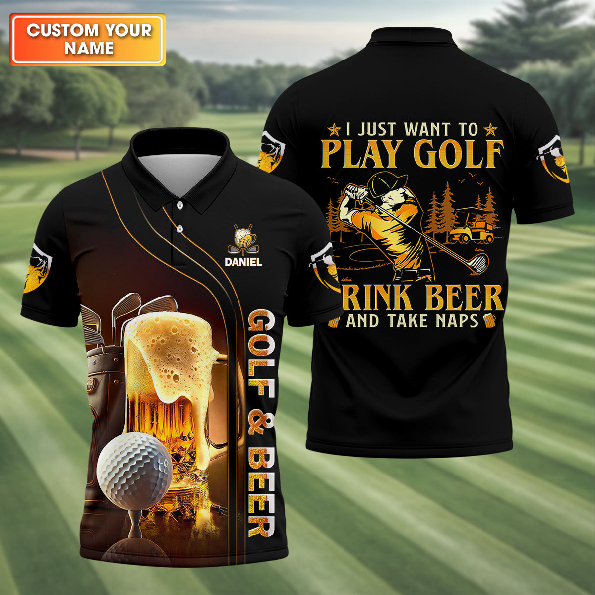 Personalized I Just Want To Play Golf And Drink Beer Polo Shirt Golf Dad A Shirt Father's Day Gift