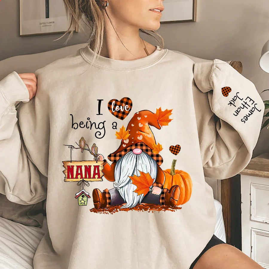 Personalized I Love Being Nana Sweatshirt Fall Pumpkin Grandma Crewneck Gift for Mom