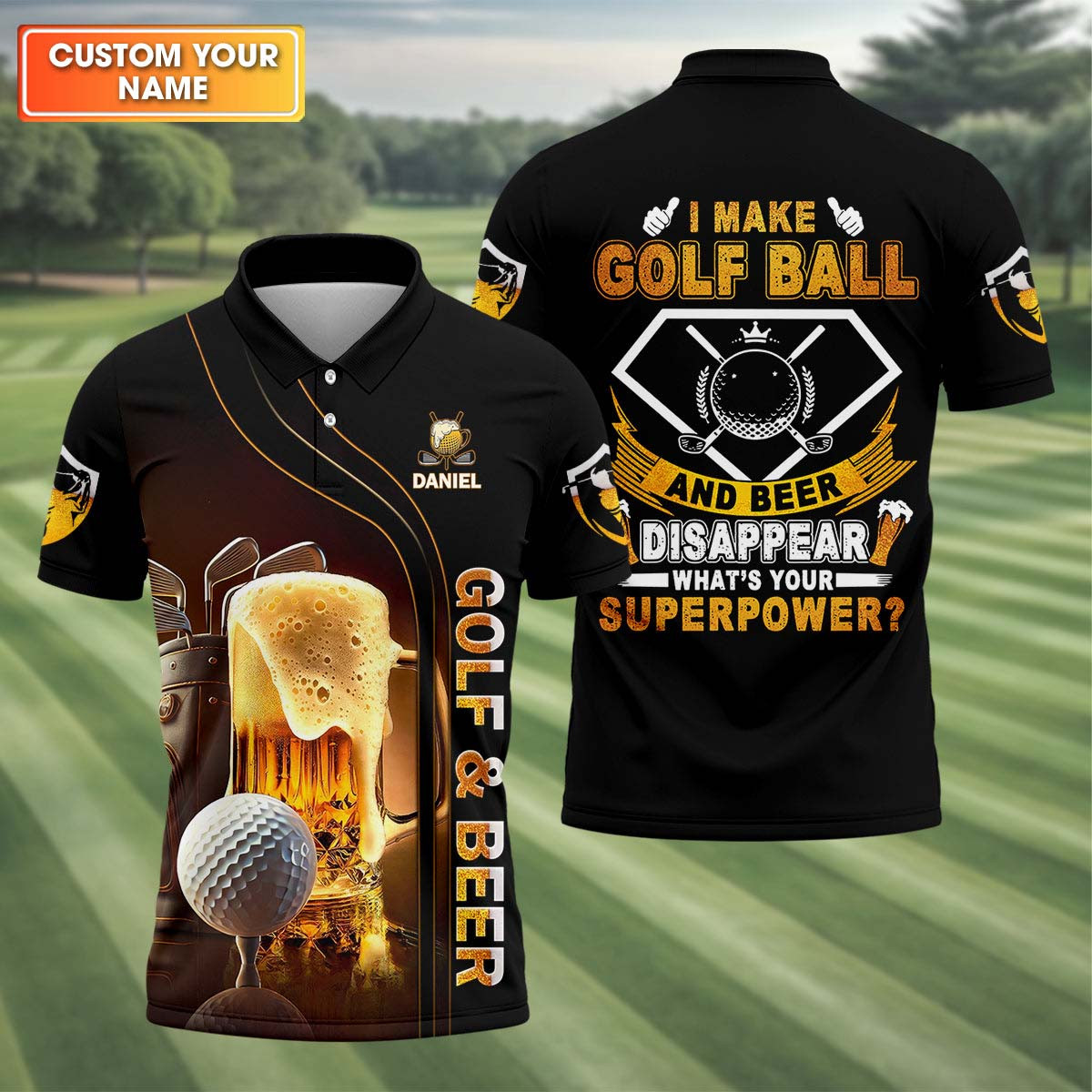 Personalized I Make Golf Ball And Beer Disappear Polo Shirt Golf Clothes Present For Dad