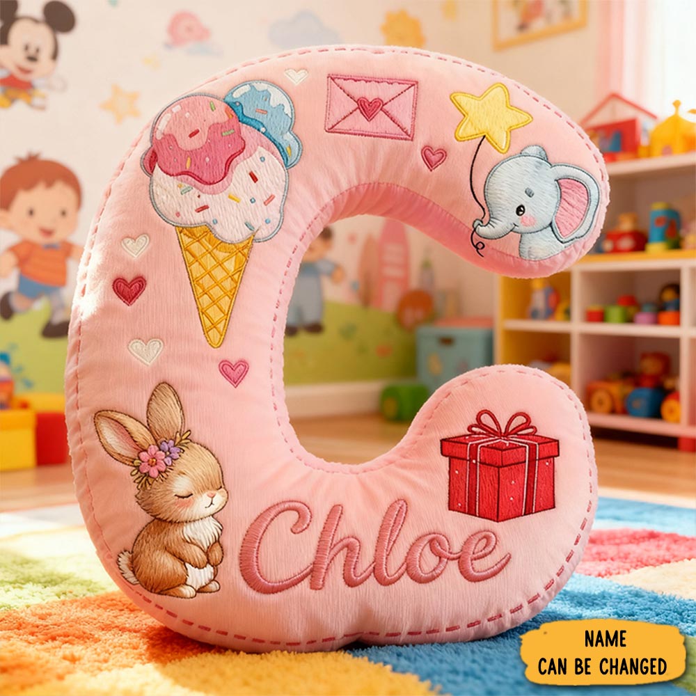 Personalized Ice Cream Elephant Gift Custom Name Soft Decorative Sweet Princess Style Cozy Nursery Room Dream Pink Lovely Magic Graphic 3d Print Pillow