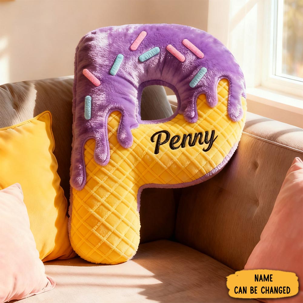 Personalized Ice Cream Letter Name Custom Kids Gift Sweet Dessert Colorful Fun Soft Decorative Graphic 3d Print Pillow