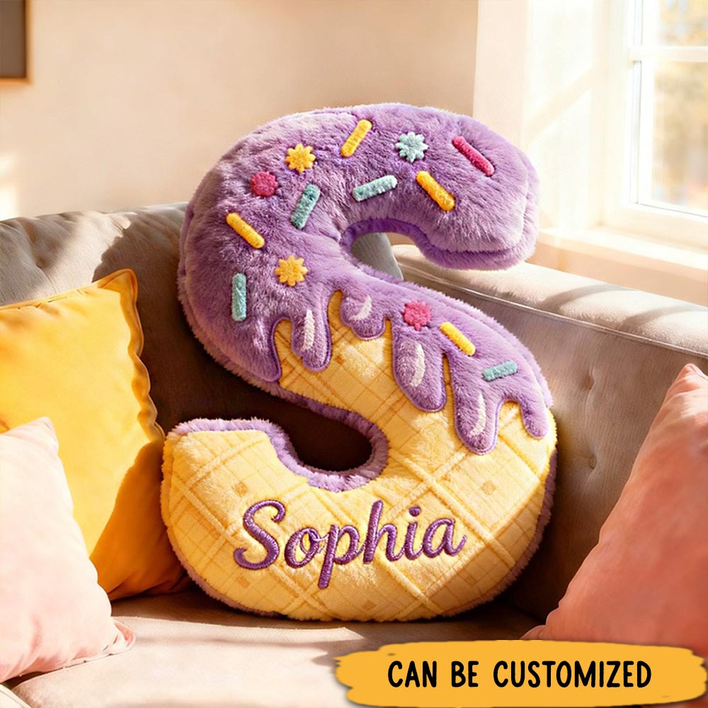 Personalized Ice Cream Letter Name Custom Kids Gift Sweet Dessert Colorful Fun Soft Decorative Graphic 3D Print Pillow