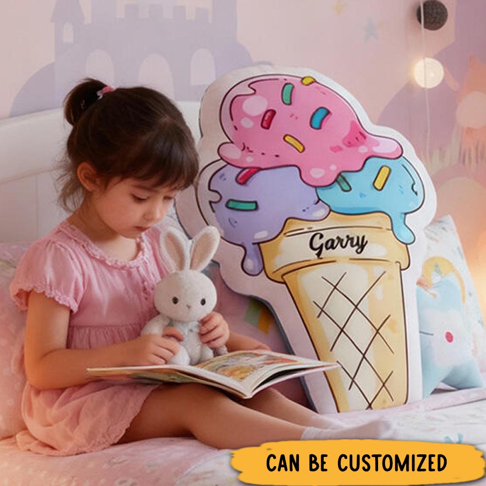 Personalized Ice Cream Name Custom Soft Decorative Gift Colorful Sweet Style Cute Summer Treat Cozy Bedroom Lovely Dessert Playroom Fun Pastel Graphic 3D Print Pillow