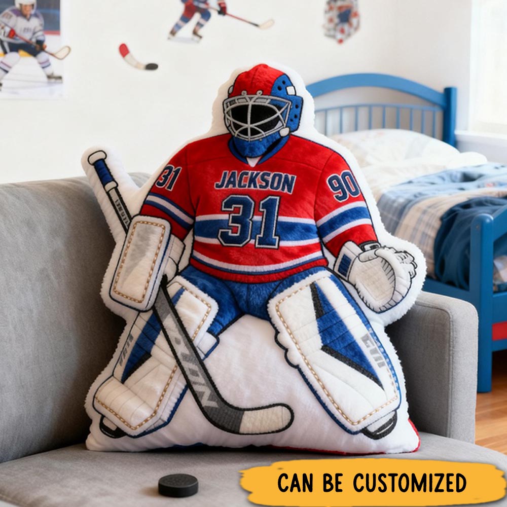 Personalized Ice Hockey Goalie-Shaped Pillow with Custom Name and Number for Ice Hockey Fans