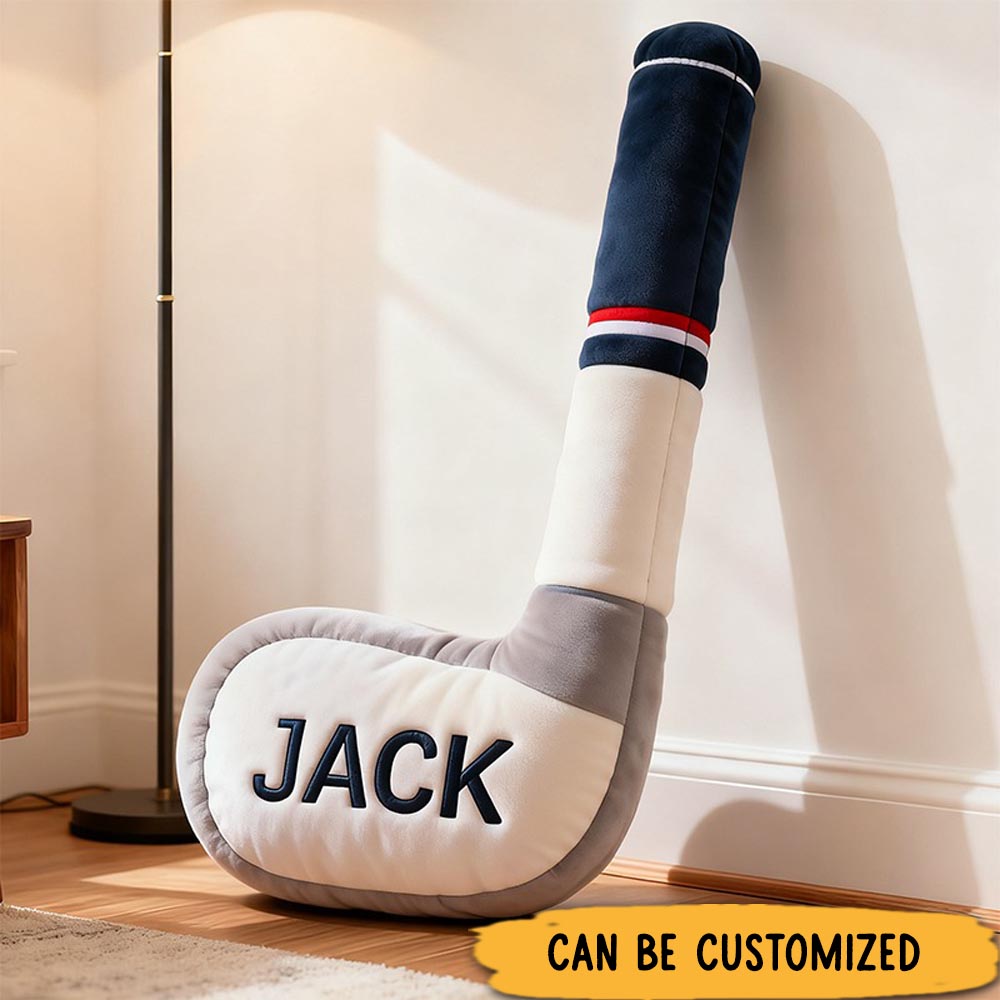 Personalized Ice Hockey Stick Pillow with Custom Name for Kids Playrooms and Bedrooms