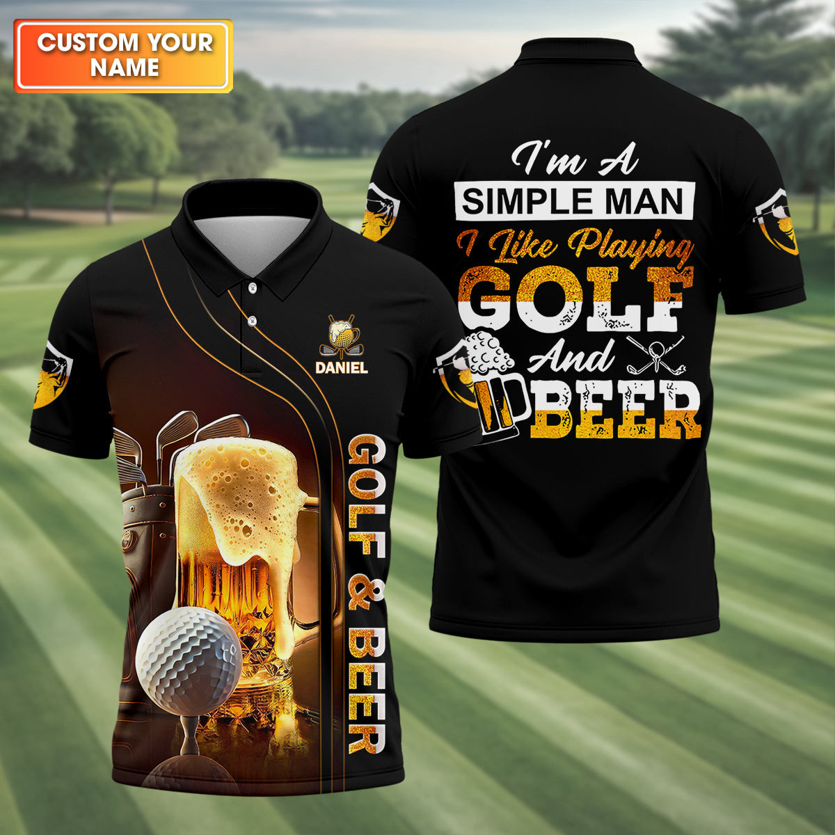 Personalized I'm A Simple Man I Like Playing Golf And Beer Polo Shirt Golf Tops Father Gift