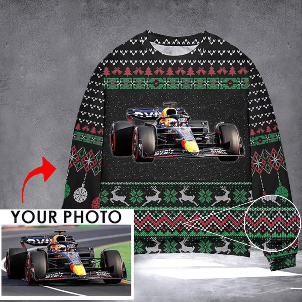 Personalized Image Race Car Ugly Christmas Sweater 2024 Xmas Gift For Race Car Driver