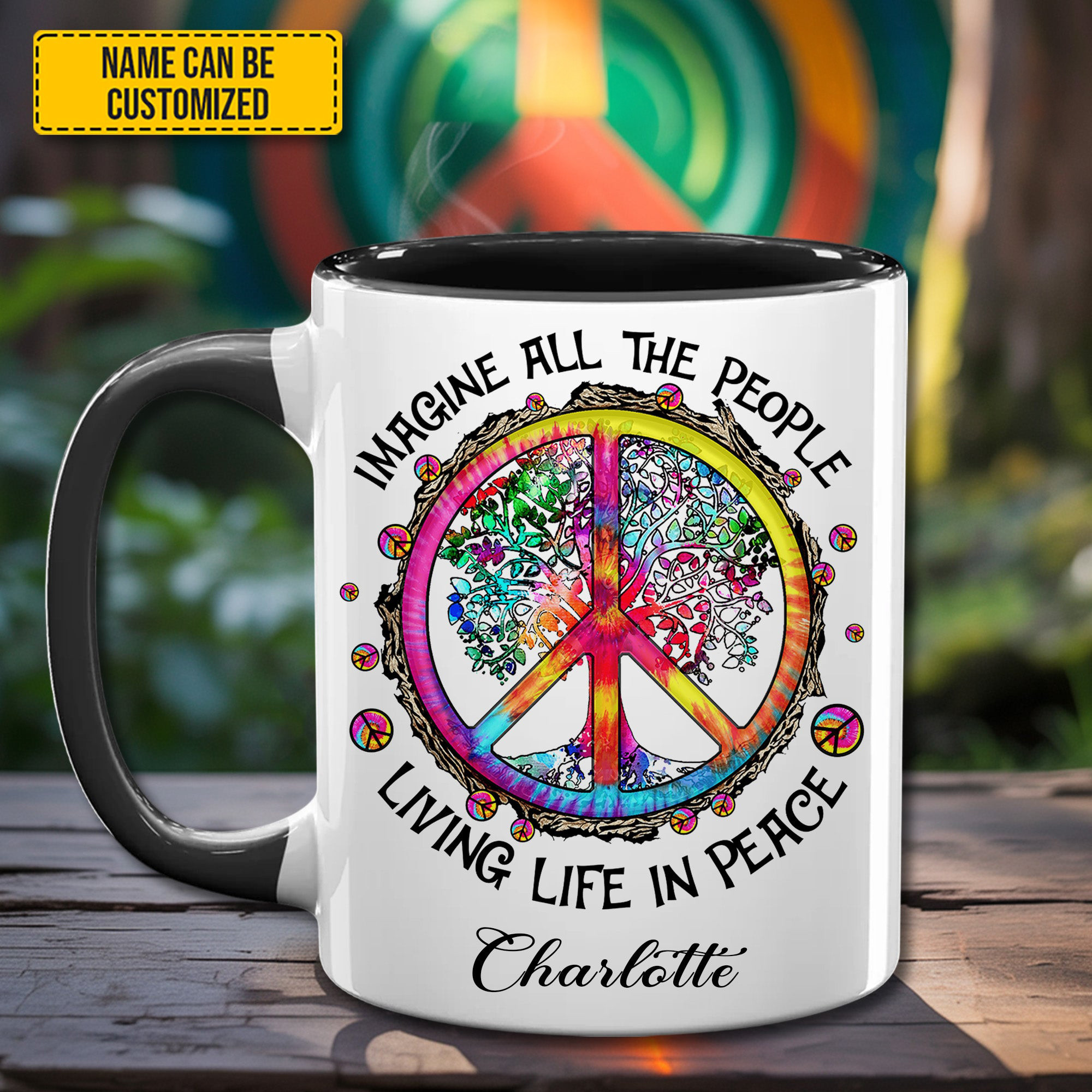 Personalized Imagine All The People Living Life In Peace Mug Hippie Mug Unique Gifts For Her