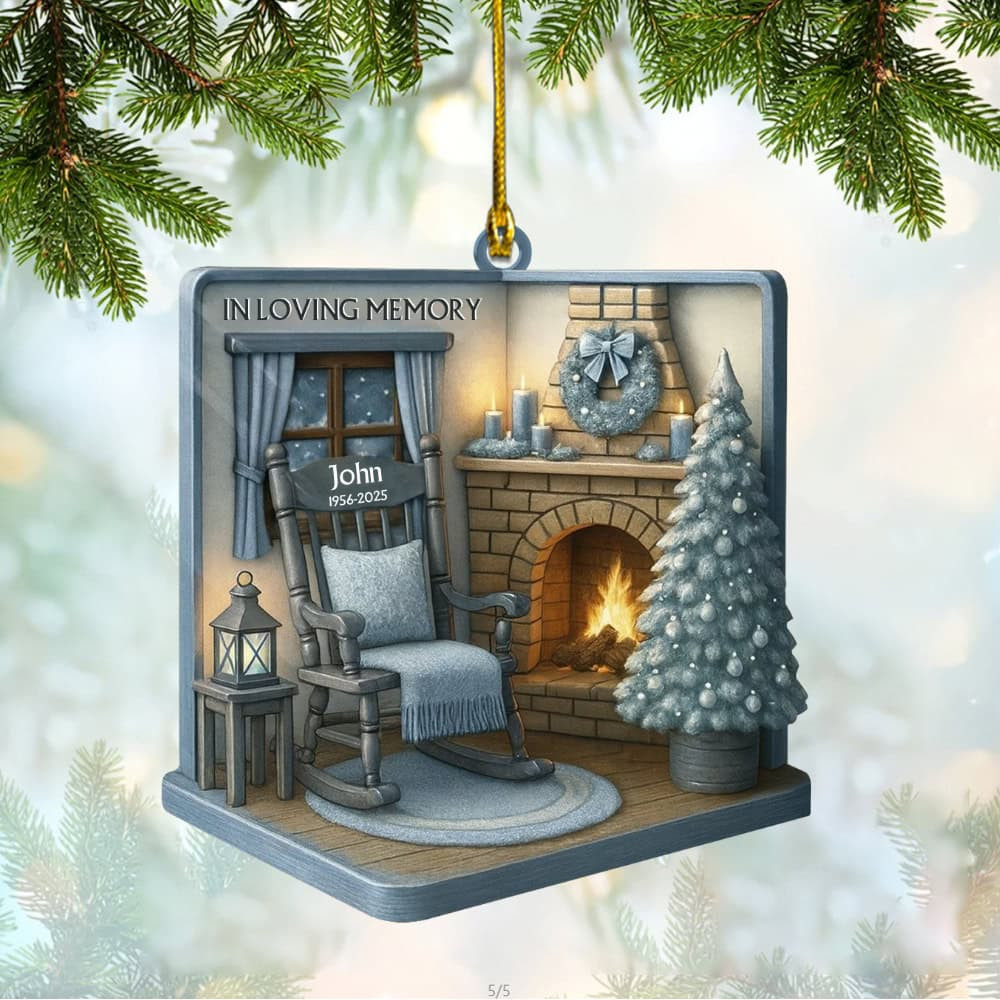 Personalized In Loving Memory Rocking Chair And Fireplace Personalized Custom Acrylic Ornament Gift For Memorial