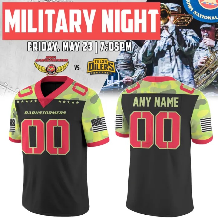 Personalized Iowa Barnstormers 2025 Military Night Football Jersey Iowa Barnstormers Merch Best Gift For Football Lover