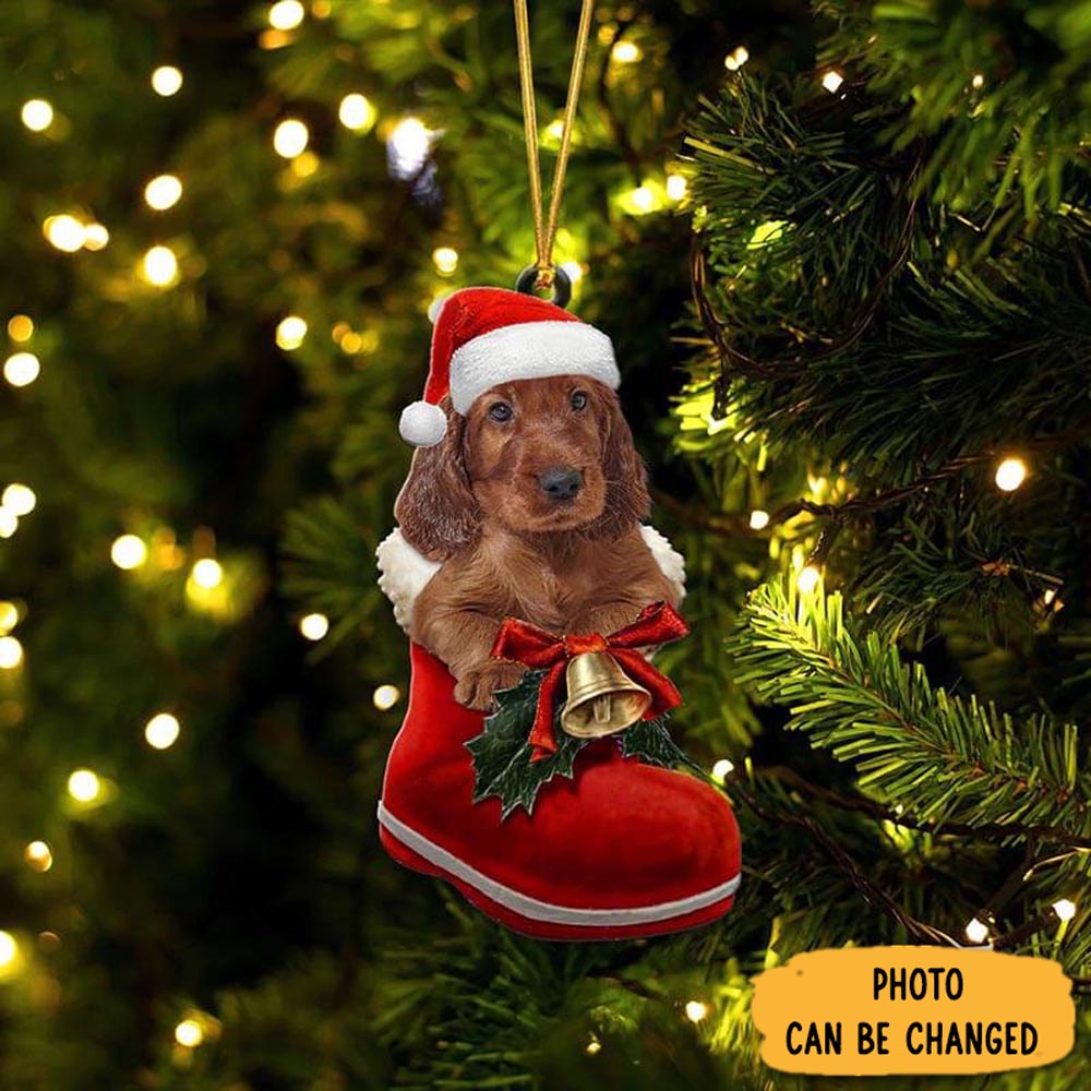 Personalized Irish Setter In Santa Boot Christmas Hanging Ornament Perfect Christmas Ornament Gift