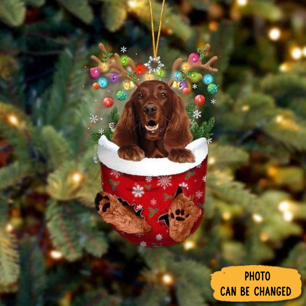 Personalized Irish Setter In Snow Pocket Christmas Ornament Heartwarming Holiday Ornament Gift