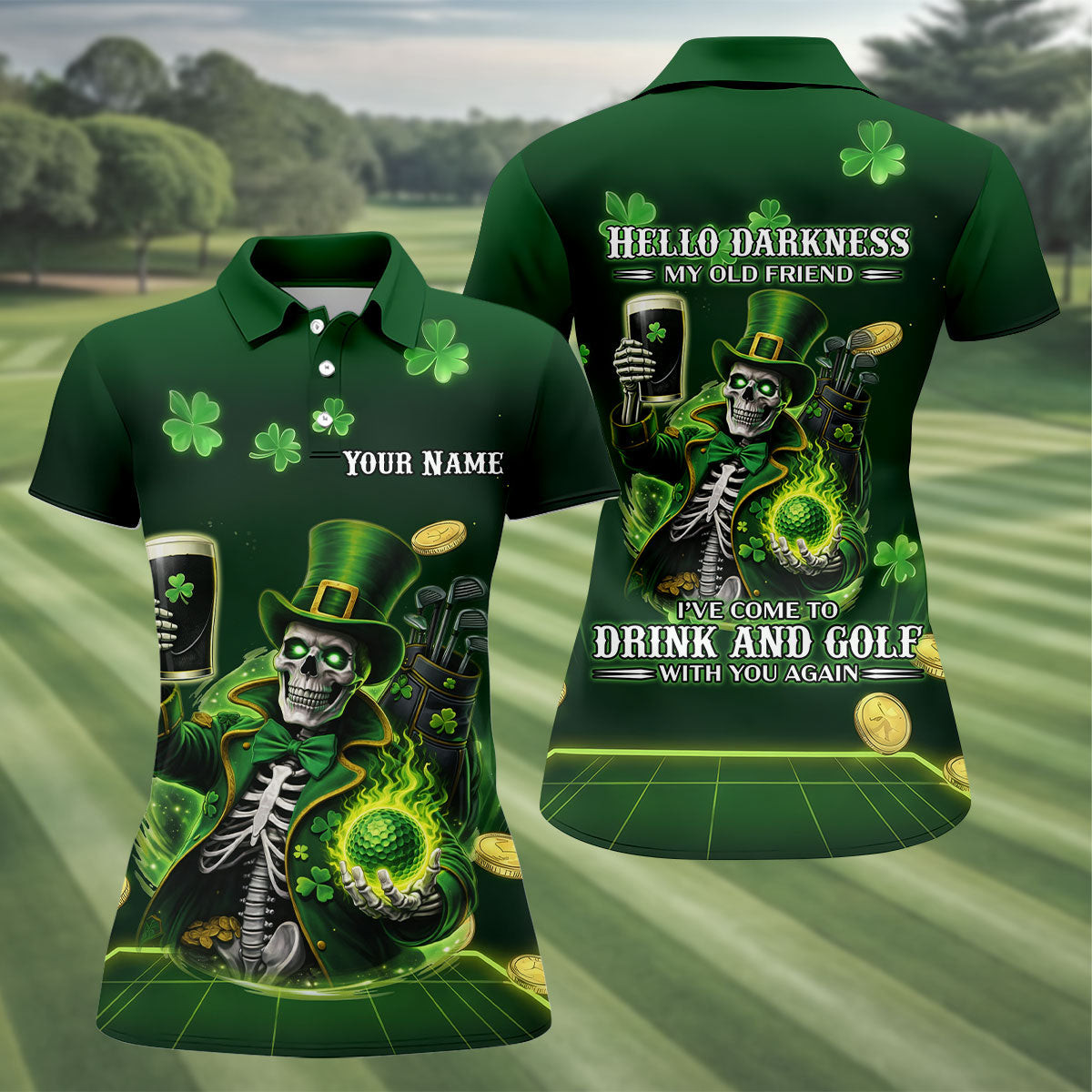 Personalized Irish Skull Leprechaun Hat Guinness Golf Polo Shirt Golf Outfit St Patricks Day Gift For Golfers