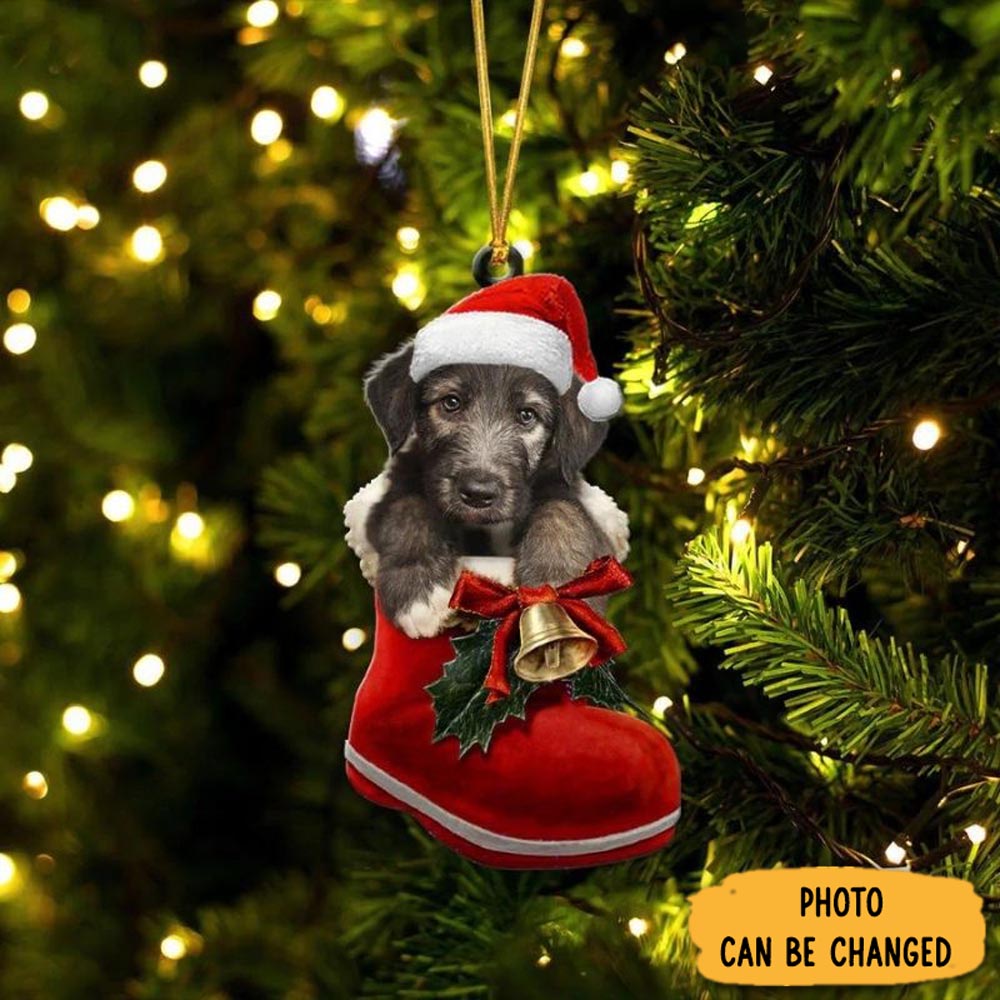 Personalized Irish Wolfhound In Santa Boot Christmas Hanging Ornament Lovely New Year Ornament Keepsake