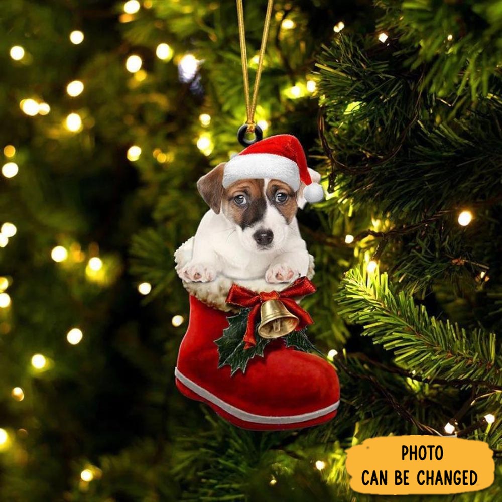 Personalized Jack Russell Terrier In Santa Boot Christmas Hanging Ornament Thoughtful Ornament Gift For Dad