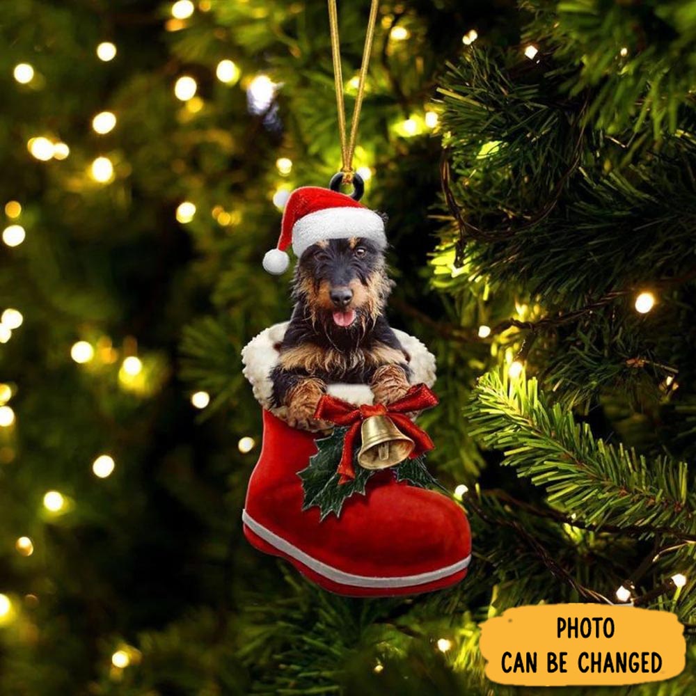 Personalized Jagdterrier In Santa Boot Christmas Hanging Ornament Beautiful Holiday Ornament Keepsake