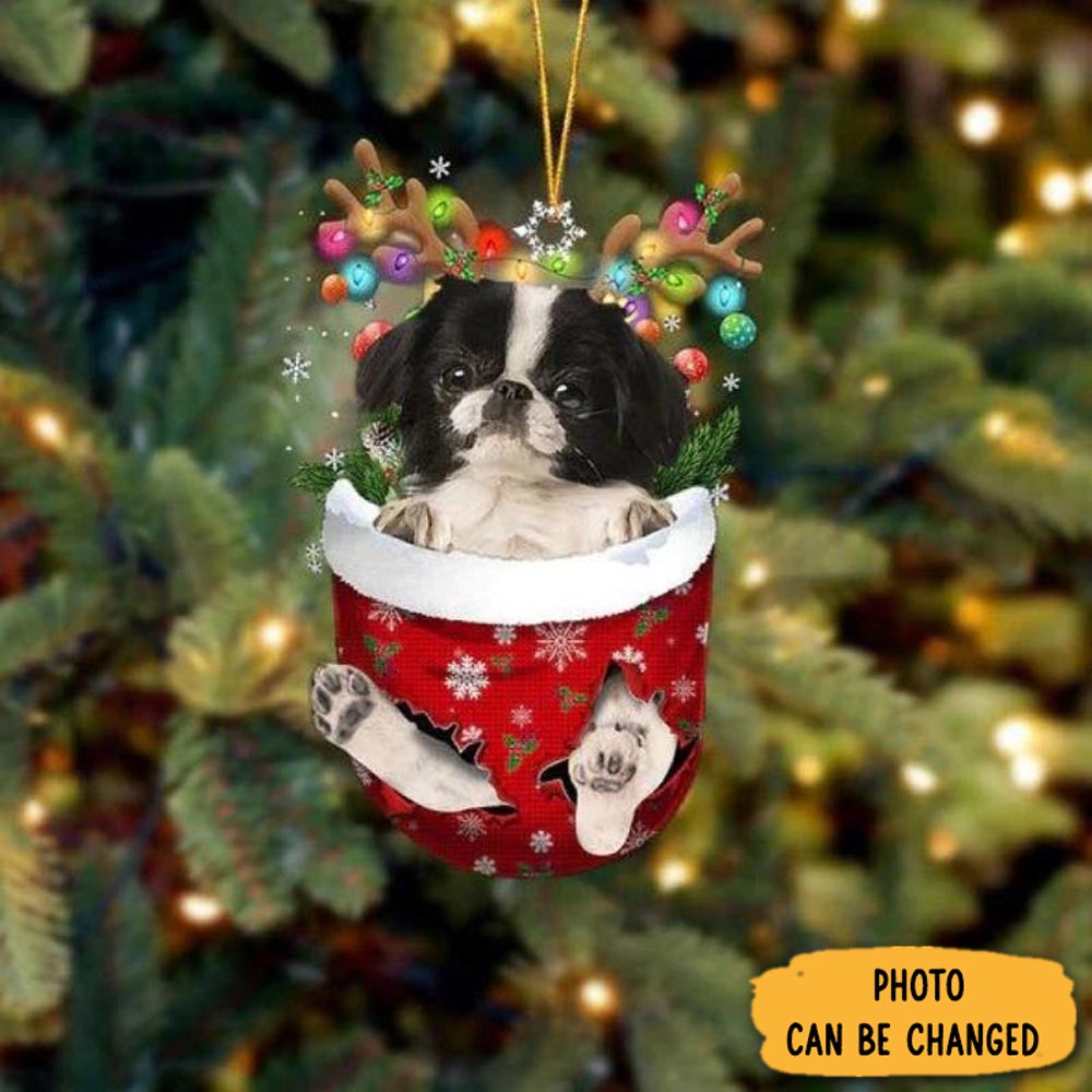 Personalized Japanese Chin In Snow Pocket Christmas Ornament Festive Holiday Ornament Collection