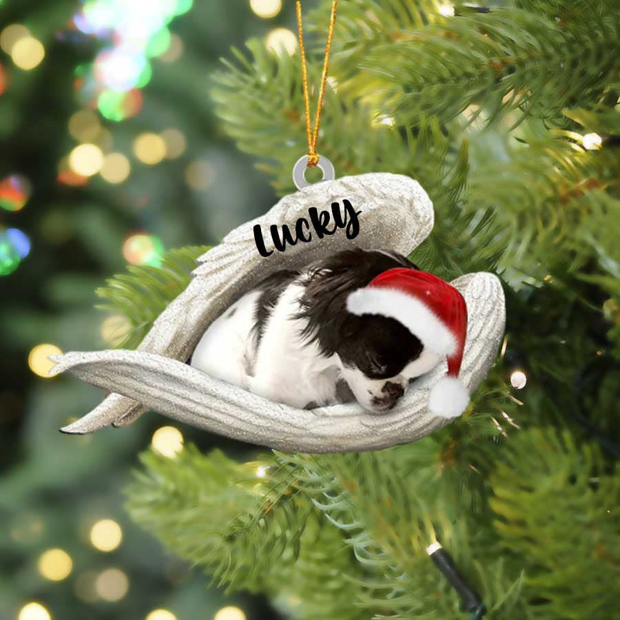 Personalized Japanese Chin Sleeping Angel Christmas Flat Acrylic Dog Ornament Memorial Dog Gift
