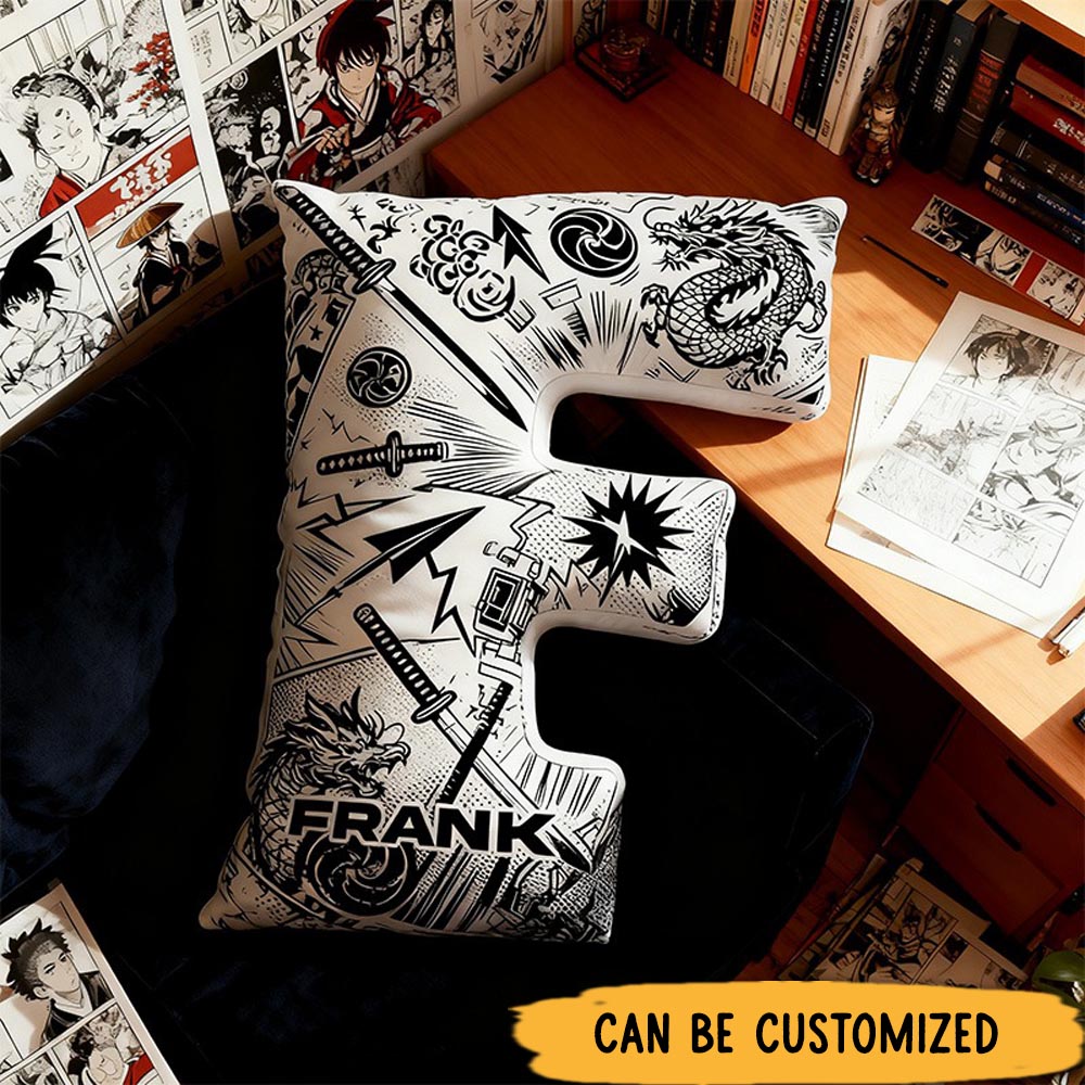 Personalized Japanese Comic Style Alphabet Shaped Pillow for Comic Anime Lovers Initial Pillow Christmas Gift for Kids Teenagers
