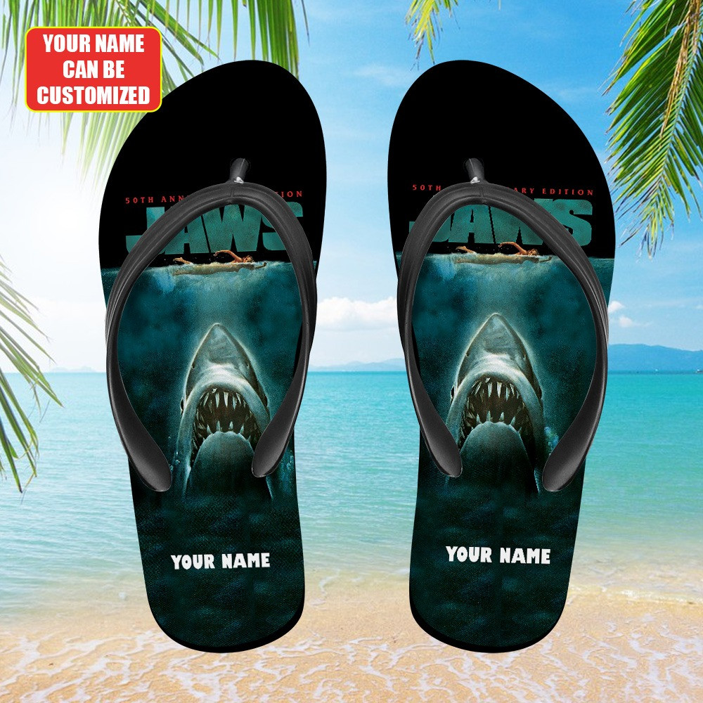 Personalized Jaws 50th Anniversary Flip Flop Best Gift For A Movie Fan