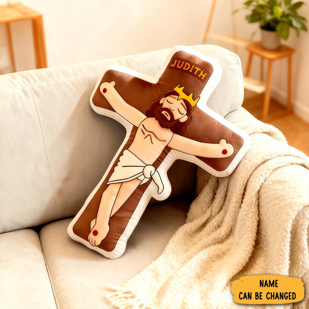 Personalized Jesus Crucifix Pillow With Custom Name Home Decor Christian Cross Pillow Religious Gift For Kid Adult Prayer Corner Faith Gift