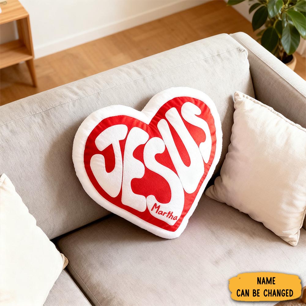 Personalized Jesus Heart Pillow With Custom Name Hoom Decor Religious Christian Gift For Her Faith Gift For Family
