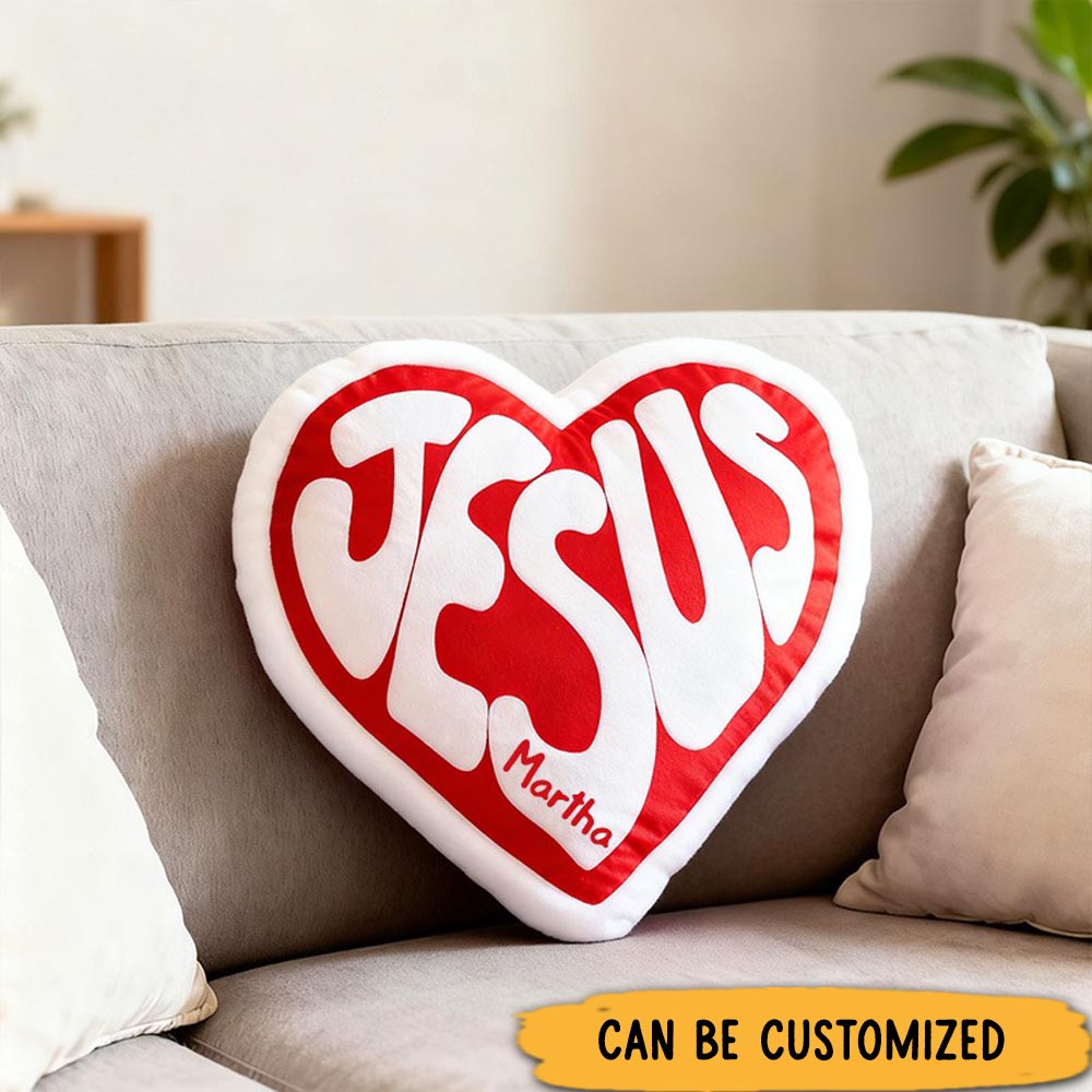 Personalized Jesus Heart Pillow with Custom Name Hoom Decor Religious Christian Gift for Her Faith Gift for Family