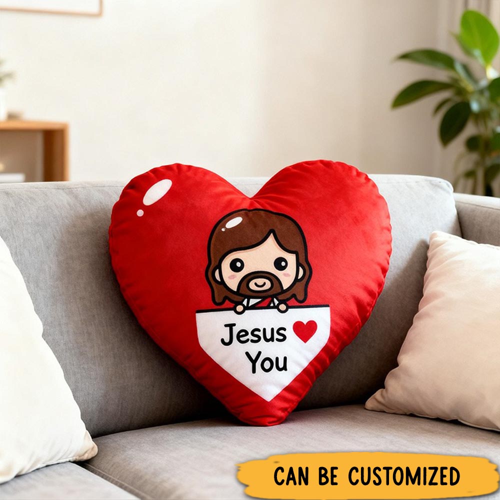 Personalized Jesus Love You Heart Pillow with Custom Text Hoom Decor Religious Christian Gift for Her Faith Gift for Family