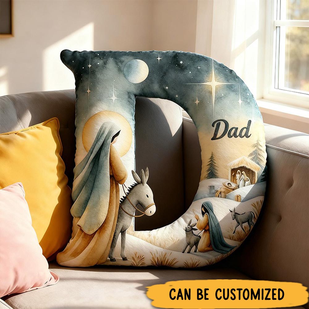 Personalized Jesus Nativity Letter Pillow with Custom Name Home Decor Christian Nativity Pillow Religious Gift for Kid Family Christmas Christian Gift