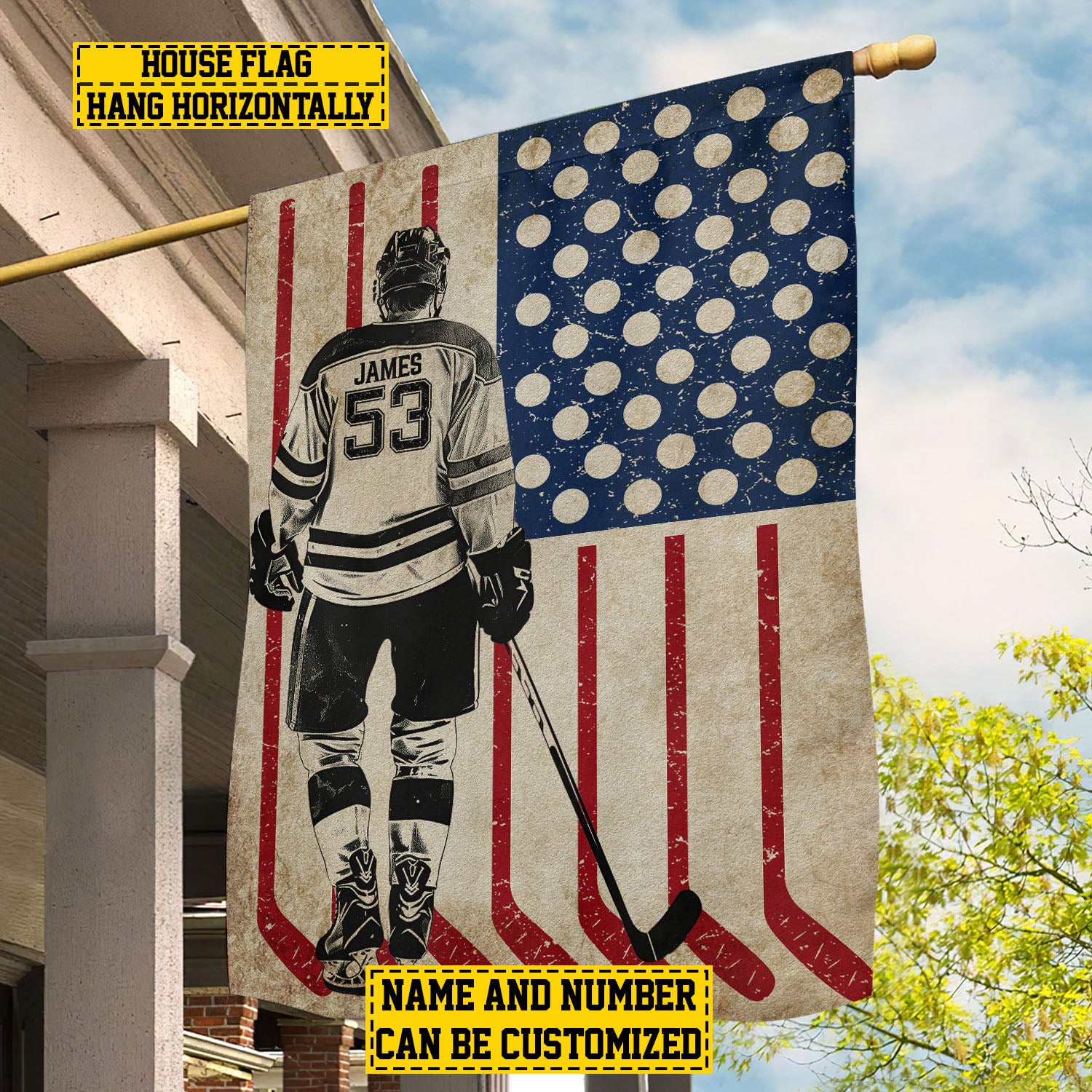 Personalized July 4th Hockey Men American House Flag Hockey Usa Yard Flag Hockey Lovers Gifts