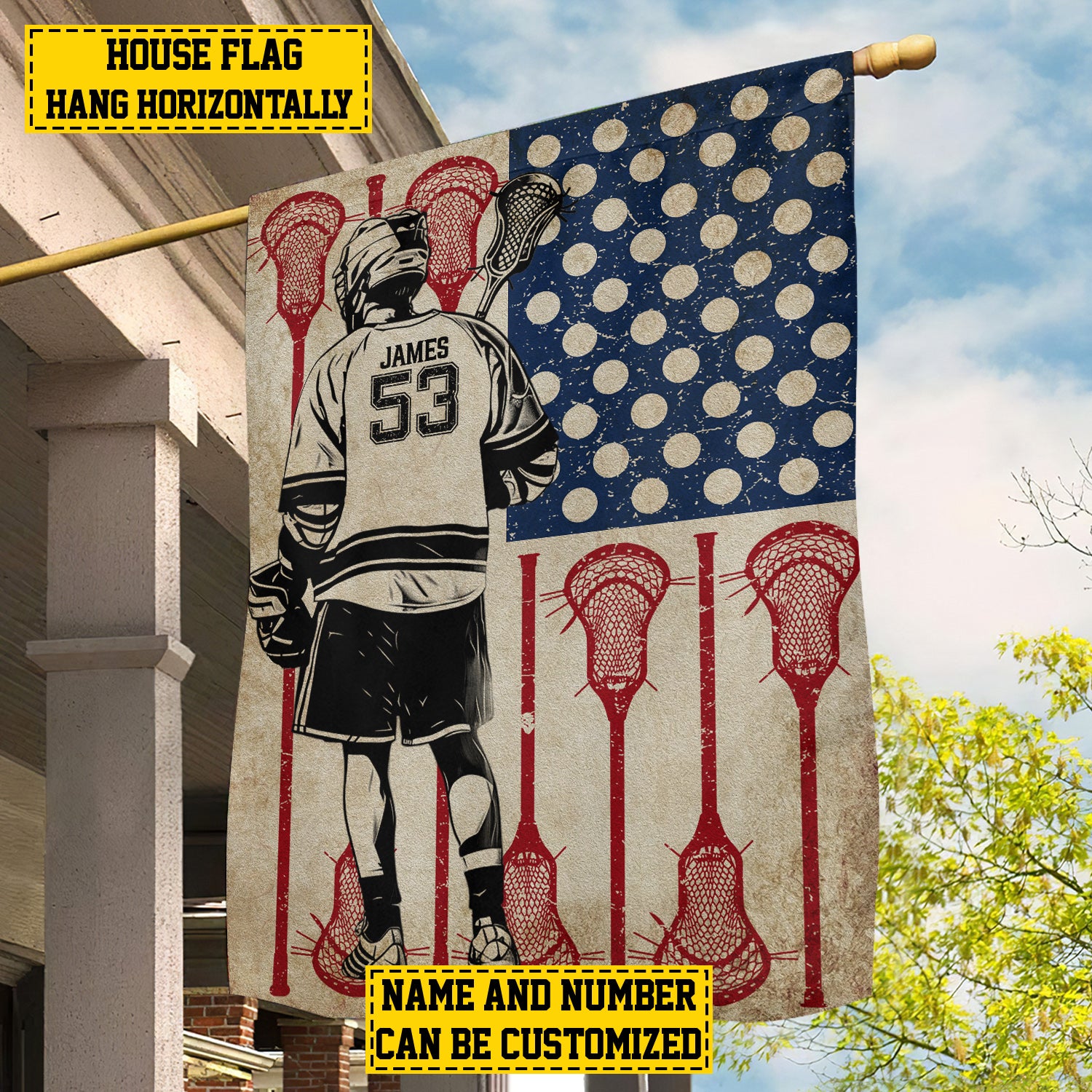 Personalized July 4th Lacrosse Boy American Flag  Usa Yard Flag Gift For Lacrosse Lovers