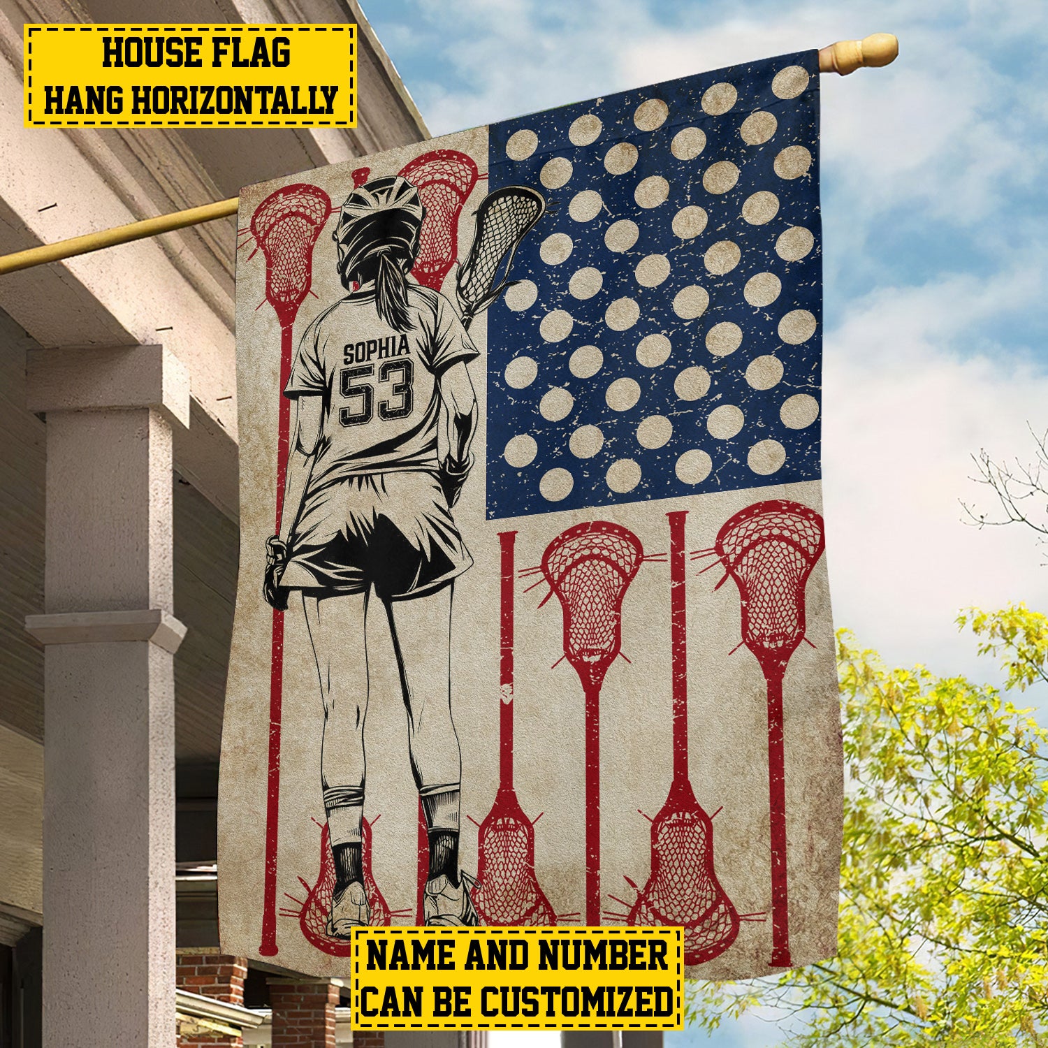 Personalized July 4th Lacrosse Girl American Flag Independence Day Yard Flag Lacrosse Lover Gift