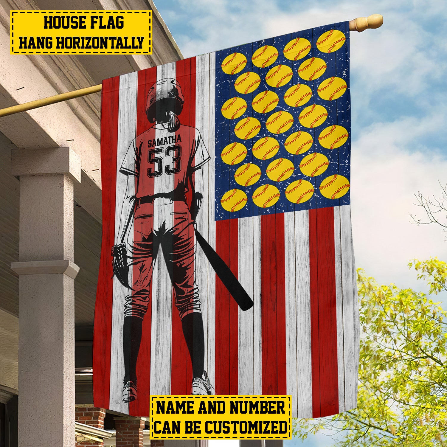 Personalized July 4th Softball Girl American Flag Softball Themed Gift For Softball Lovers