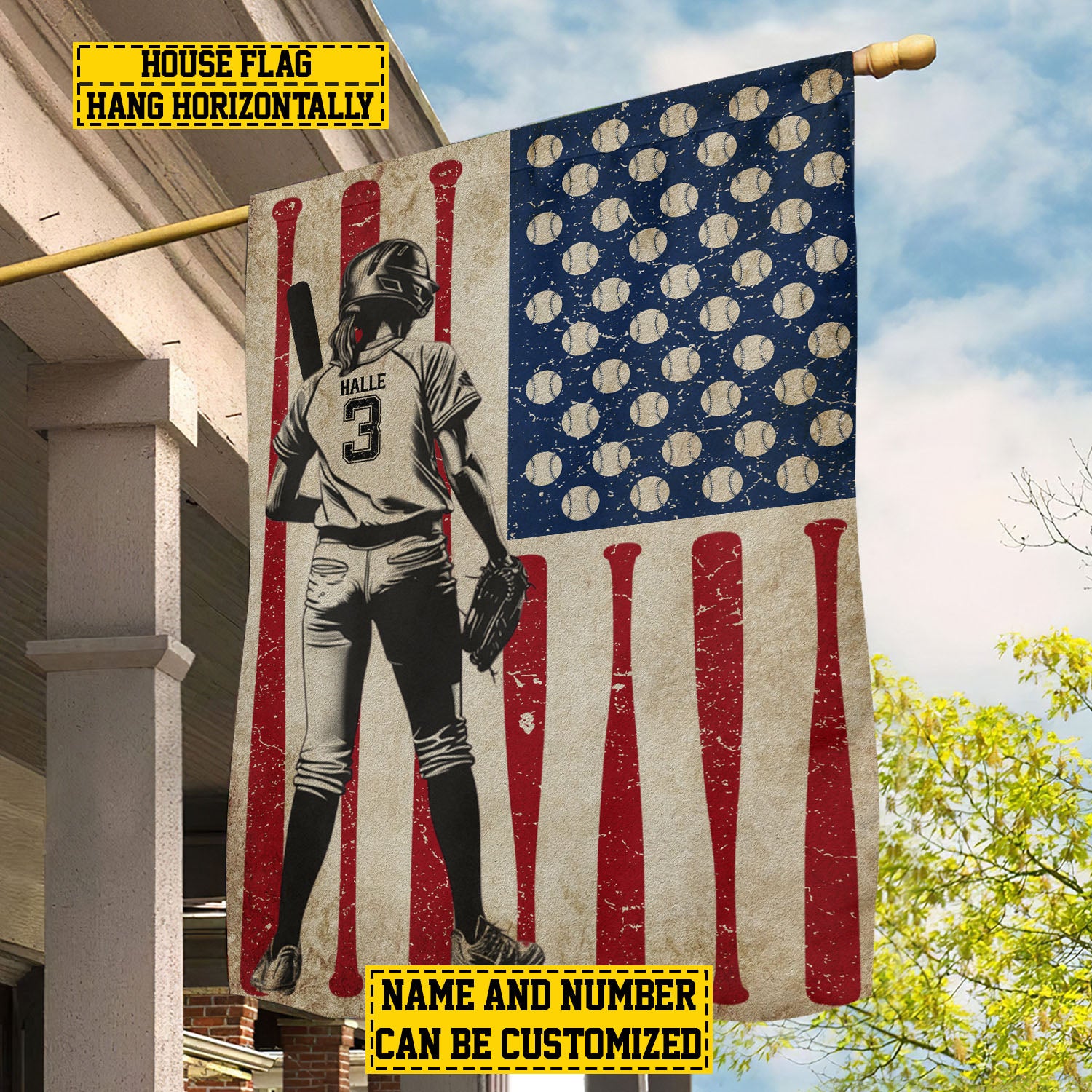 Personalized July 4th Softball Women American Flag Usa Yard Flag Gift For Baseball Lovers