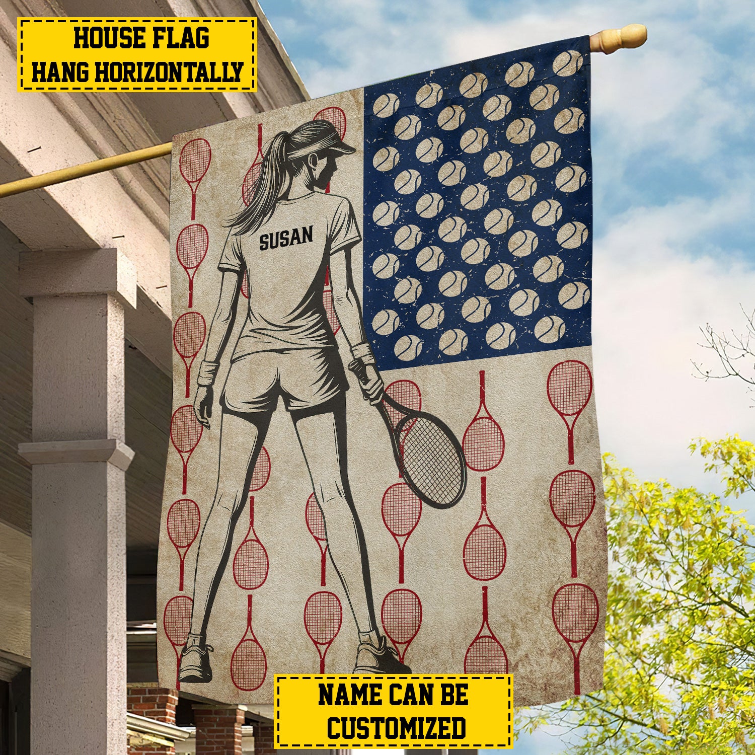 Personalized July 4th Tennis Girl USA Flag Independence Day Patriotic Tennis Sport Players Gifts