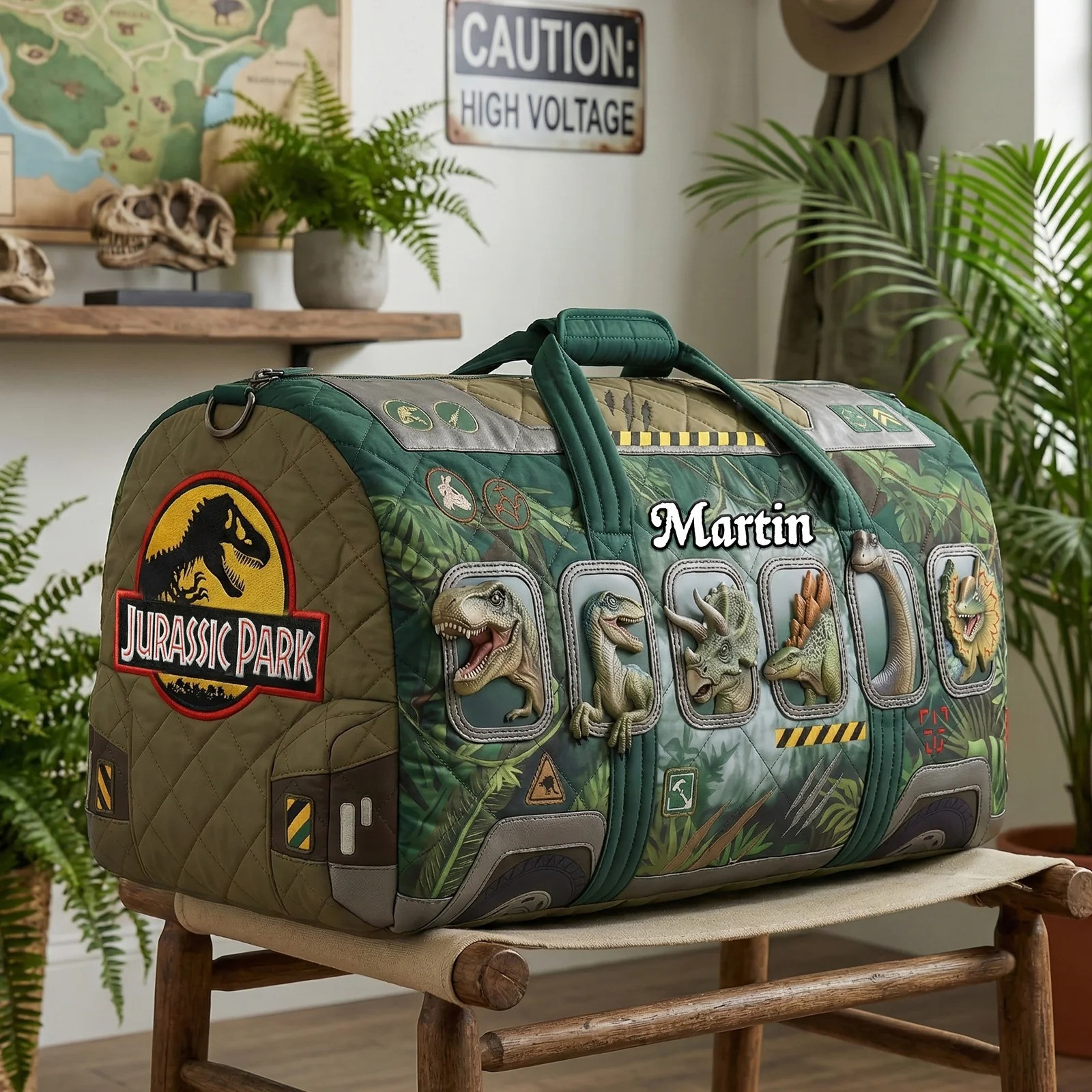 Personalized Jurassic Park Quilted Duffle Bag T Rex Dinosaur Fan Gear Best Gift For Jurassic Fans