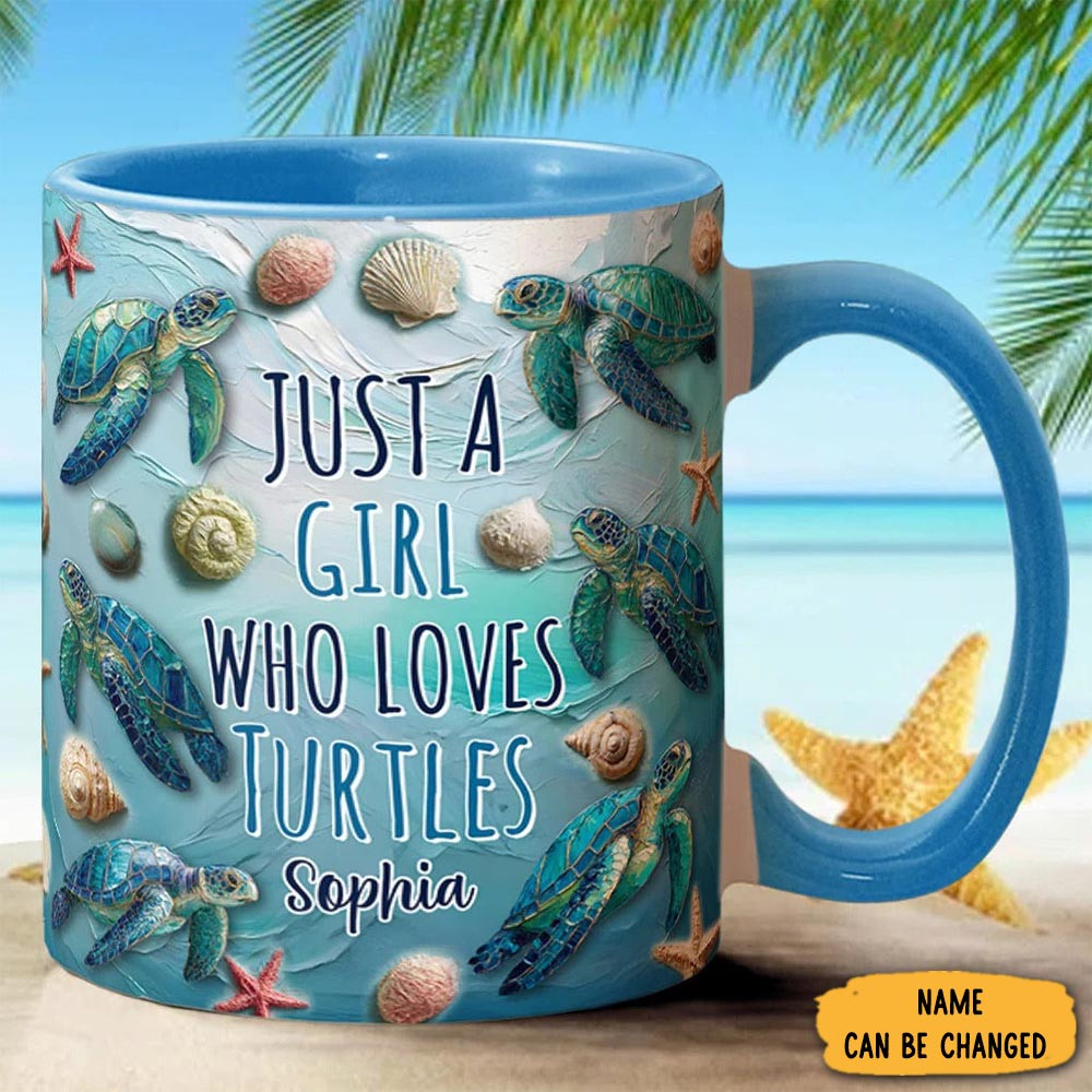Personalized Just A Girl Who Loves Turtles Mug Underwater Life Design Desk Cup Gifts