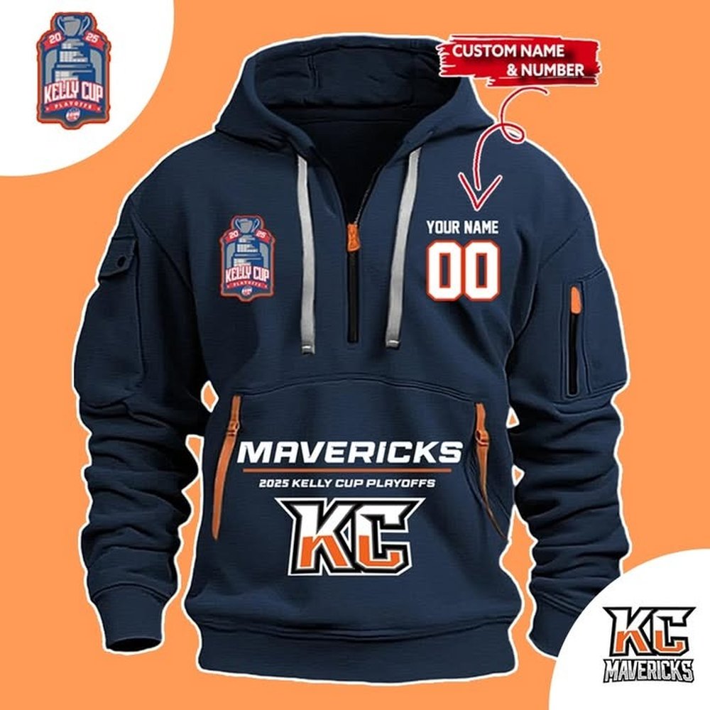 Personalized Kansas City Mavericks Kelly Cup Playoffs Quarter Zip Hoodie 2025 Best Gifts For Hockey Players