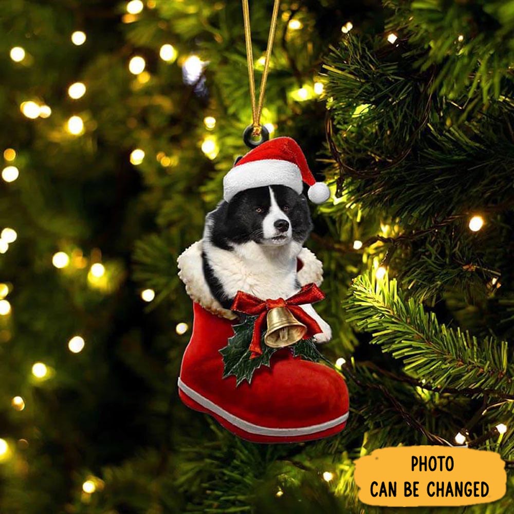 Personalized Karelian Bear Dog In Santa Boot Christmas Hanging Ornament Charming Christmas Ornament Gift Idea