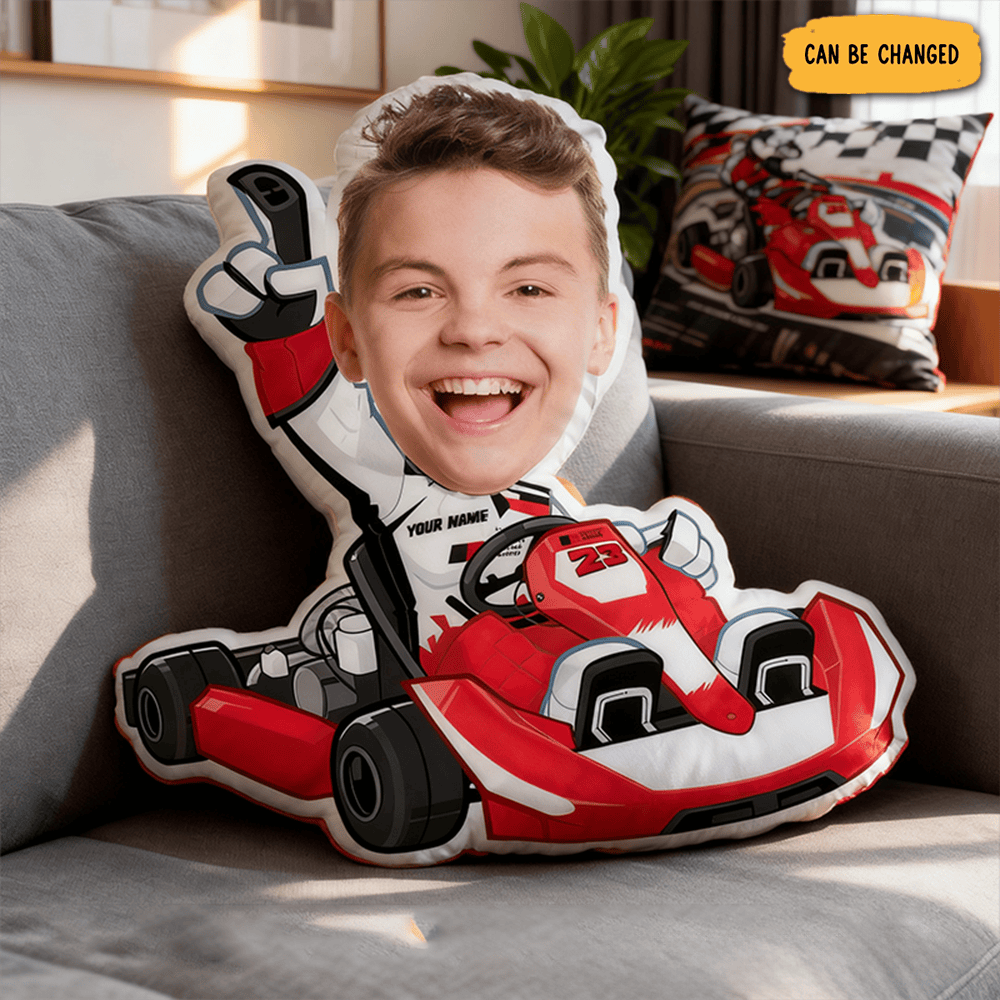 Personalized Kart Racing Custom Face Pillow Custom Name And Color Race Car Driver Shaped Cushion Gift For Racing And Car Lovers