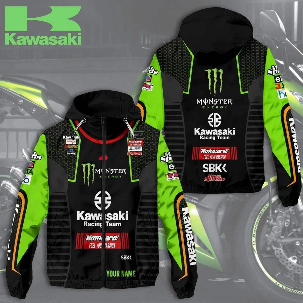 Personalized Kawasaki Monster Energy Zip Hoodie Kawasaki Racing Merch