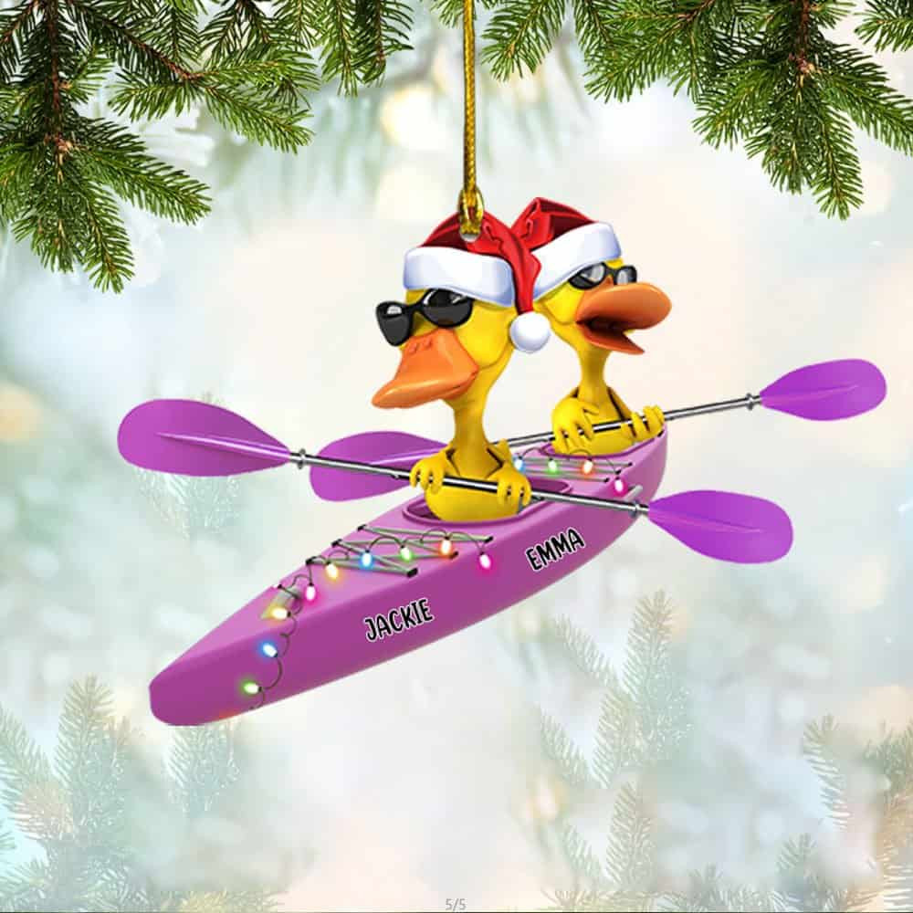 Personalized Kayaking Ducks Personalized Christmas Flat Ornament Christmas Gift For Couple