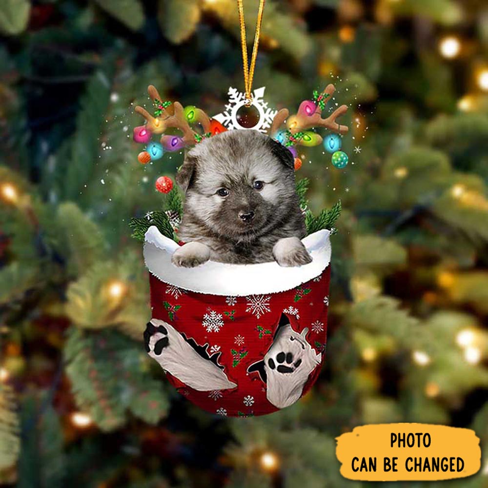Personalized Keeshond In Snow Pocket Christmas Ornament Heartwarming Family Ornament Keepsake
