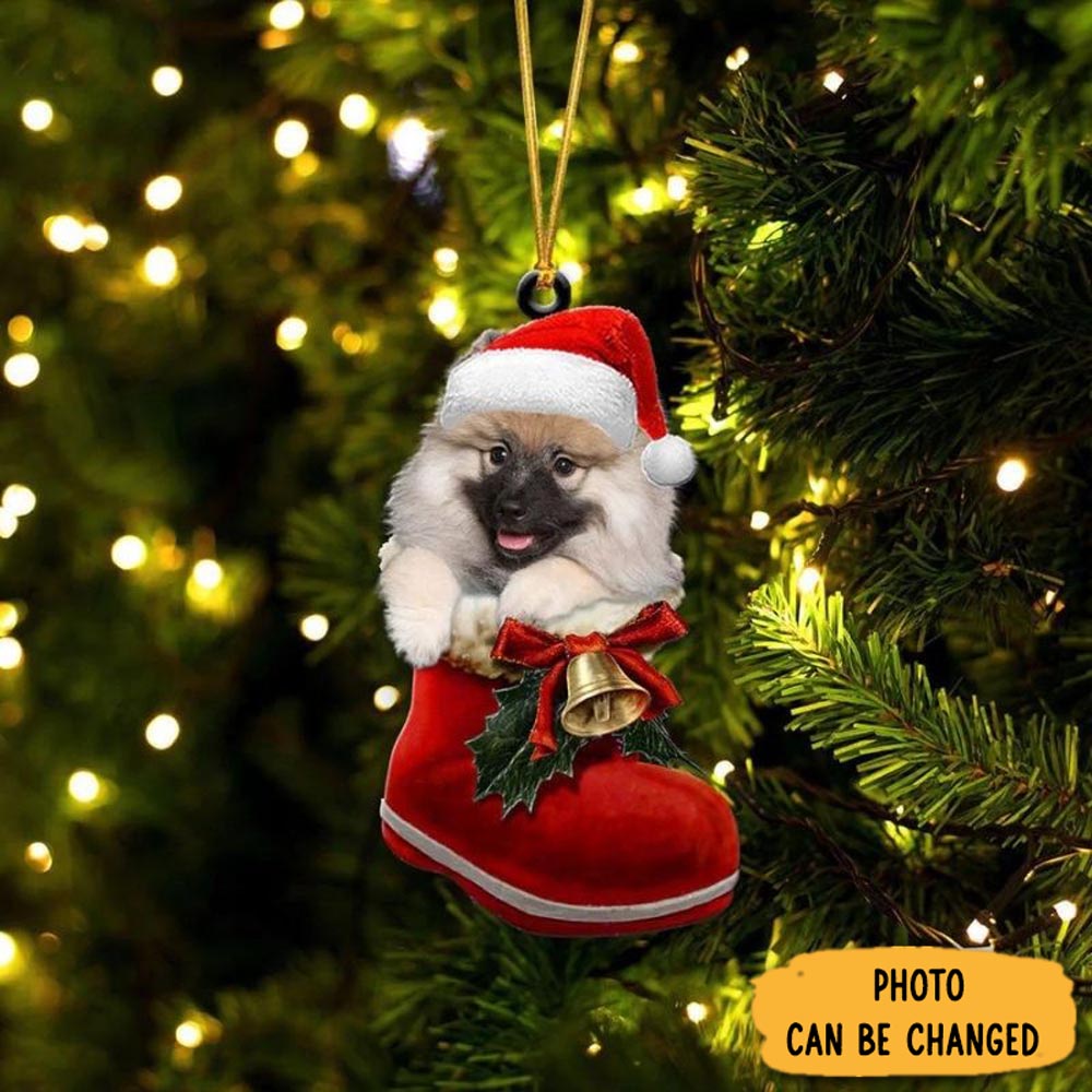 Personalized Keeshound In Santa Boot Christmas Hanging Ornament Lovely Holiday Ornament Display