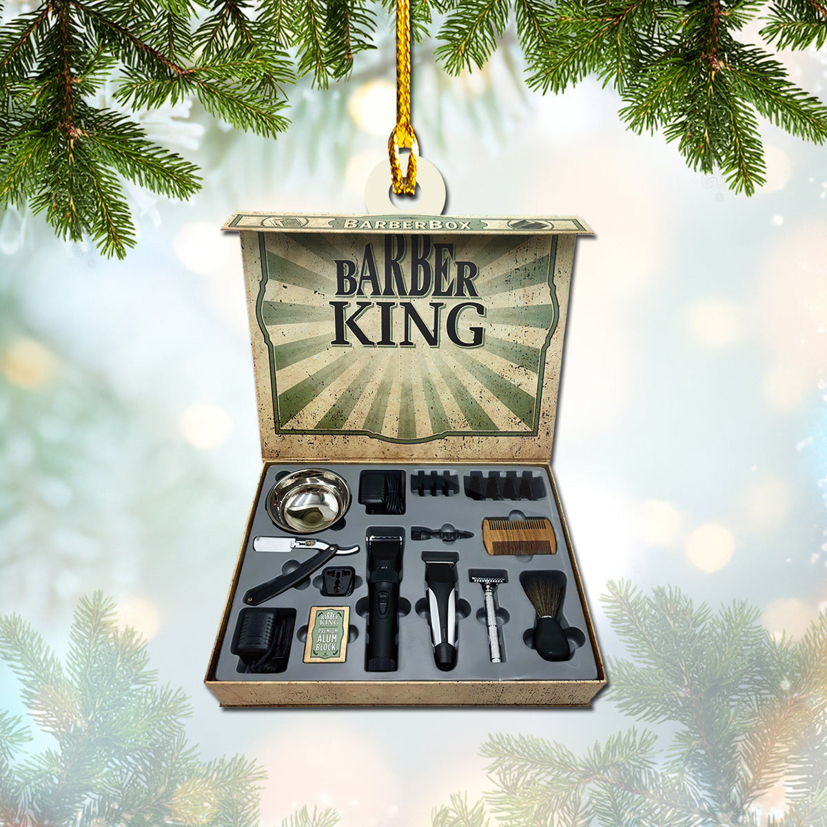 Personalized King Barber Tool Christmas Acrylic Ornament Gift for Barber