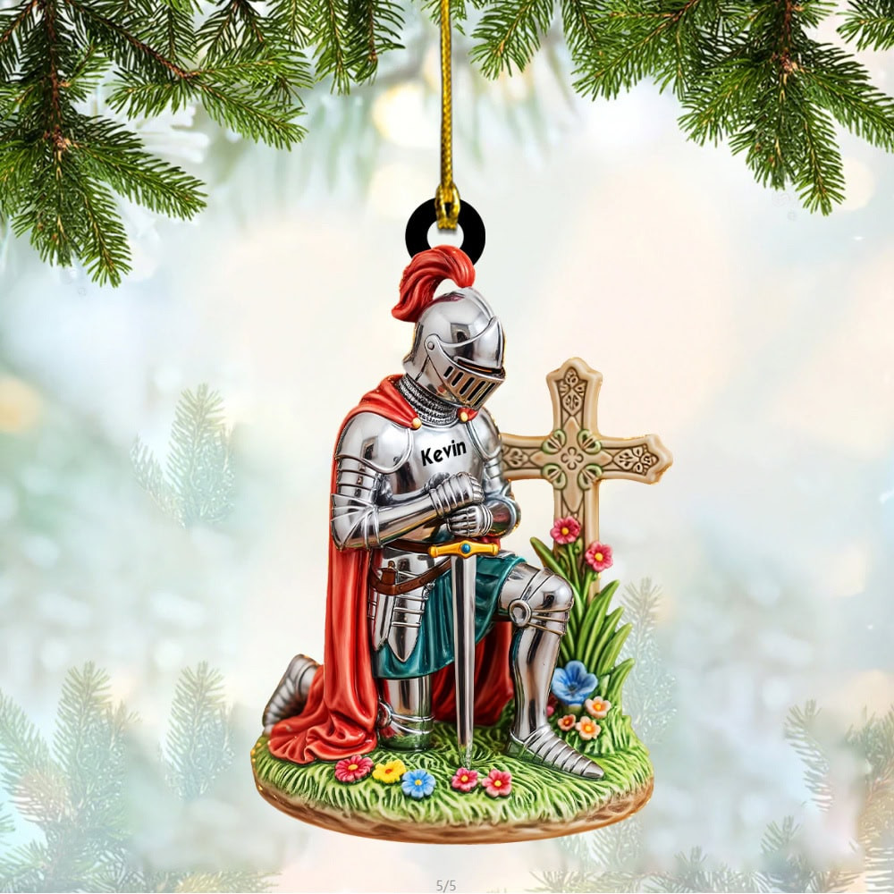 Personalized Kneeing Knight Custom Flat Acrylic Ornament Gift For Christians