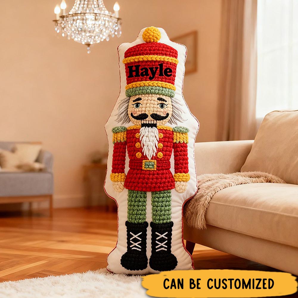 Personalized Knitting Nutcracker Soldier Pillow Graphic 3D Print Christmas Yarn Style Nutcracker and Custom Name Pillow for Knitting Lovers