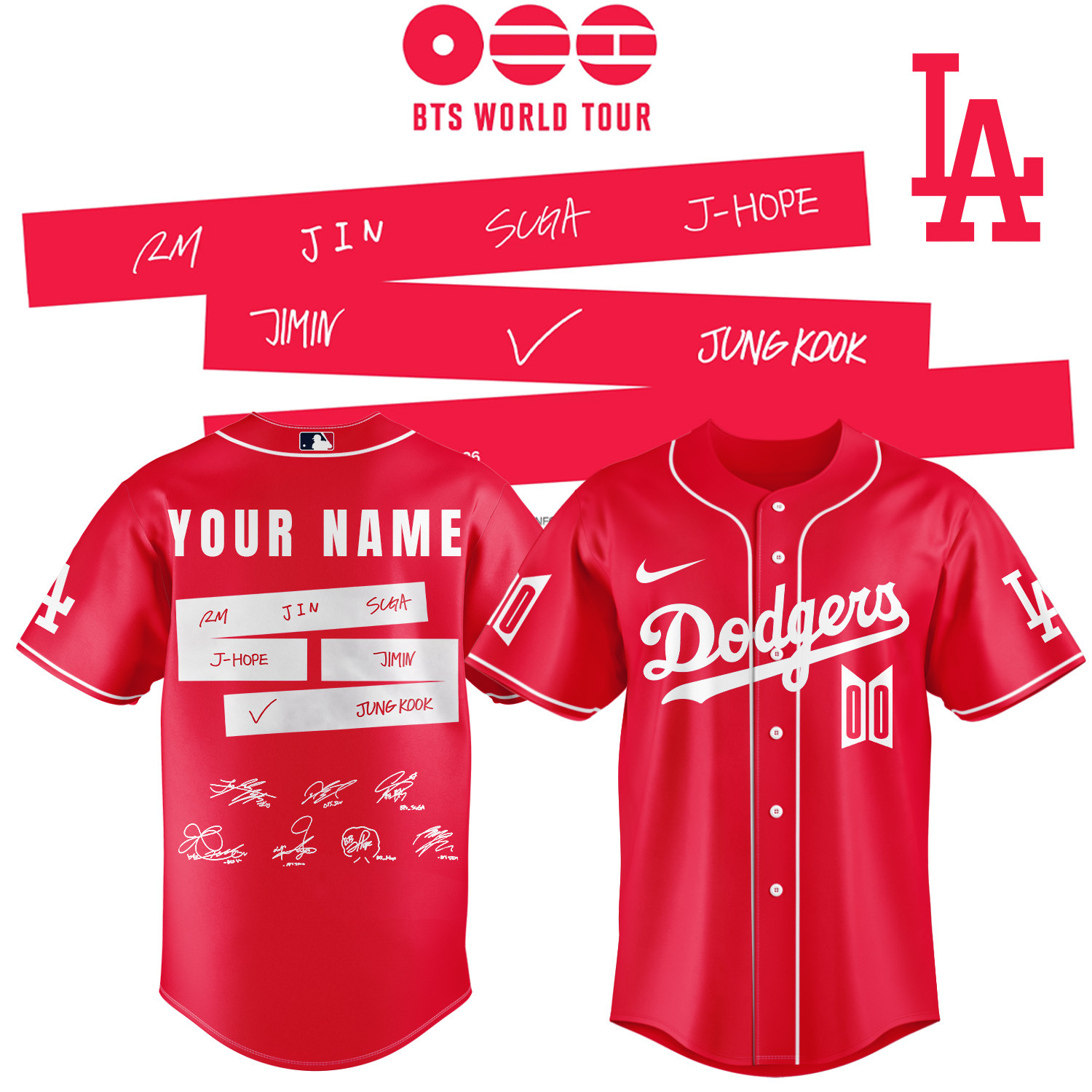 Personalized LA Dodgers x BTS World Tour 2026 Jersey Baseball Clothes 2026 MLB Playoffs Gear